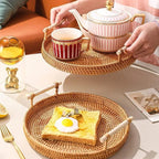 Bandeja Decorativa Redonda de Vime em Rattan Feita a Mão - Loja Sem Barreiras