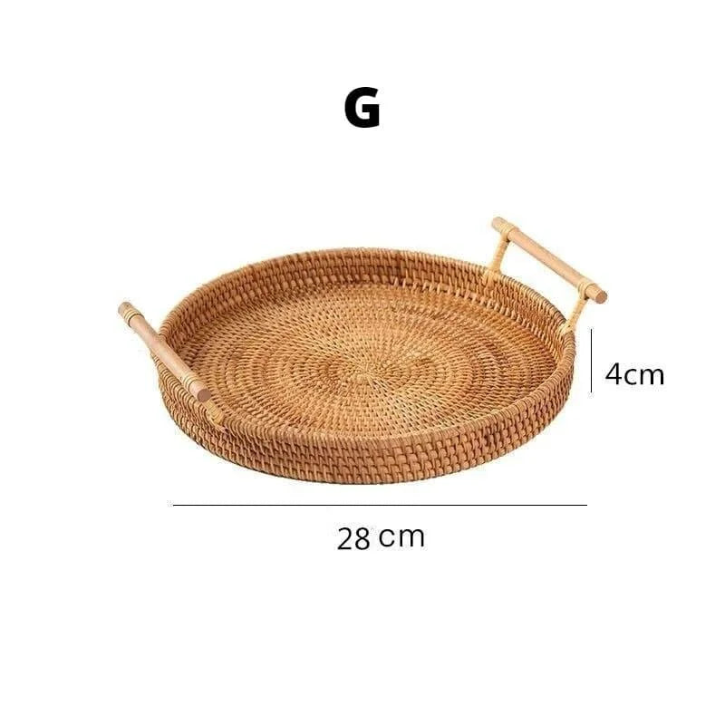 Bandeja Decorativa Redonda de Vime em Rattan Feita a Mão - Loja Sem Barreiras