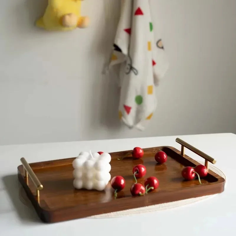 Bandeja Decorativa de Madeira Retangular com Alça - Loja Sem Barreiras