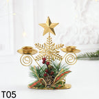 Castiçal de Vela em Ferro Dourado com Figurinos Decorativos Decoração de Natal - Loja Sem Barreiras