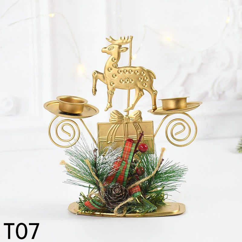 Castiçal de Vela em Ferro Dourado com Figurinos Decorativos Decoração de Natal - Loja Sem Barreiras