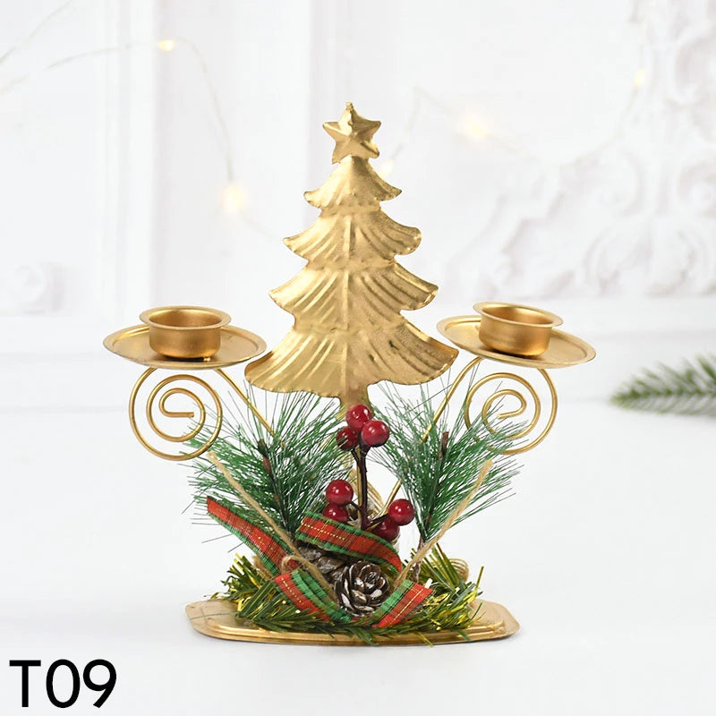 Castiçal de Vela em Ferro Dourado com Figurinos Decorativos Decoração de Natal - Loja Sem Barreiras