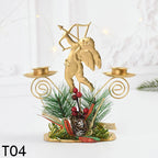 Castiçal de Vela em Ferro Dourado com Figurinos Decorativos Decoração de Natal - Loja Sem Barreiras