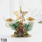 Castiçal de Vela em Ferro Dourado com Figurinos Decorativos Decoração de Natal - Loja Sem Barreiras