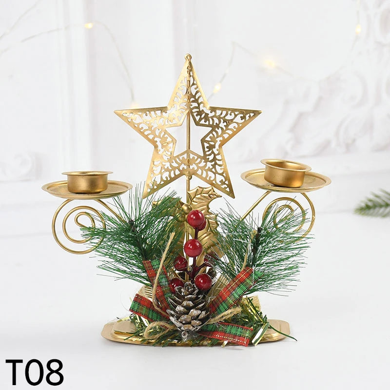 Castiçal de Vela em Ferro Dourado com Figurinos Decorativos Decoração de Natal - Loja Sem Barreiras
