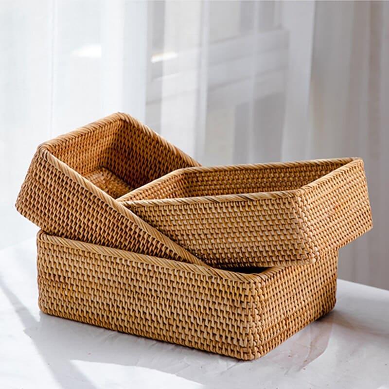 Cesto de Palha Rattan Feito a Mão - Loja Sem Barreiras