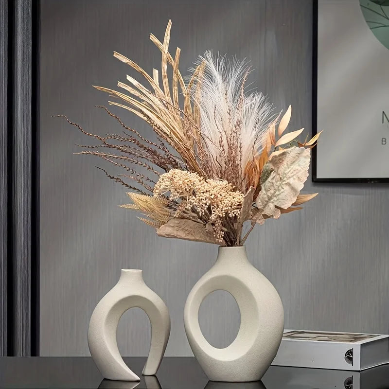Conjunto com 2 Vasos Decorativos de Cerâmica para Sala e Mesa - Loja Sem Barreiras