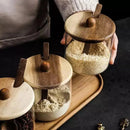 Conjunto de Potes de Vidro Tampa de Madeira - Loja Sem Barreiras