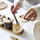 Conjunto de Potes de Vidro Tampa de Madeira - Loja Sem Barreiras