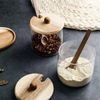 Conjunto de Potes de Vidro Tampa de Madeira - Loja Sem Barreiras