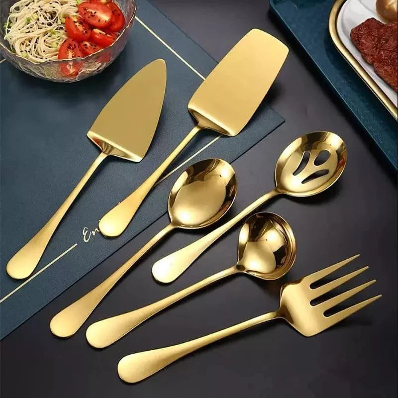 Kit Utensílios de Cozinha 6 Peças em Aço Inox Dourado e Prata - Loja Sem Barreiras
