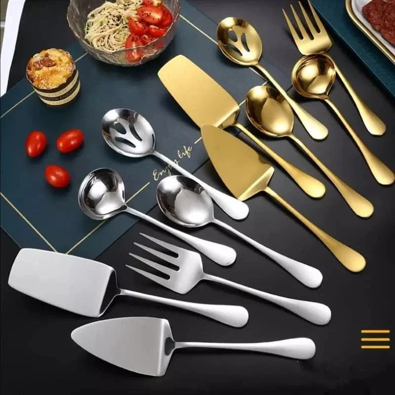 Kit Utensílios de Cozinha 6 Peças em Aço Inox Dourado e Prata - Loja Sem Barreiras