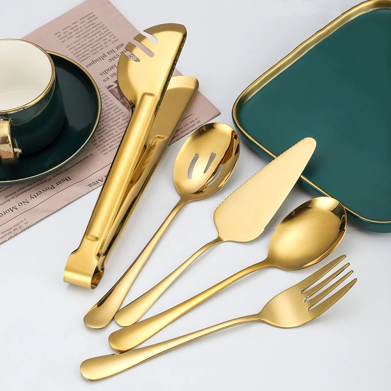 Kit Utensílios de Cozinha 6 Peças em Aço Inox Dourado e Prata - Loja Sem Barreiras