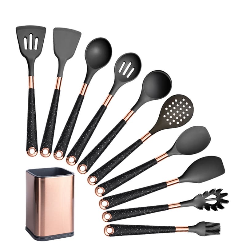 Kit Utensílios de Cozinha Silicone 10 Peças Com Organizador Rosé - Loja Sem Barreiras