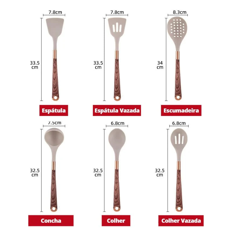 Kit Utensílios de Cozinha Silicone 10 Peças Com Organizador Rosé - Loja Sem Barreiras