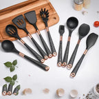 Kit Utensílios de Cozinha Silicone 10 Peças Com Organizador Rosé - Loja Sem Barreiras
