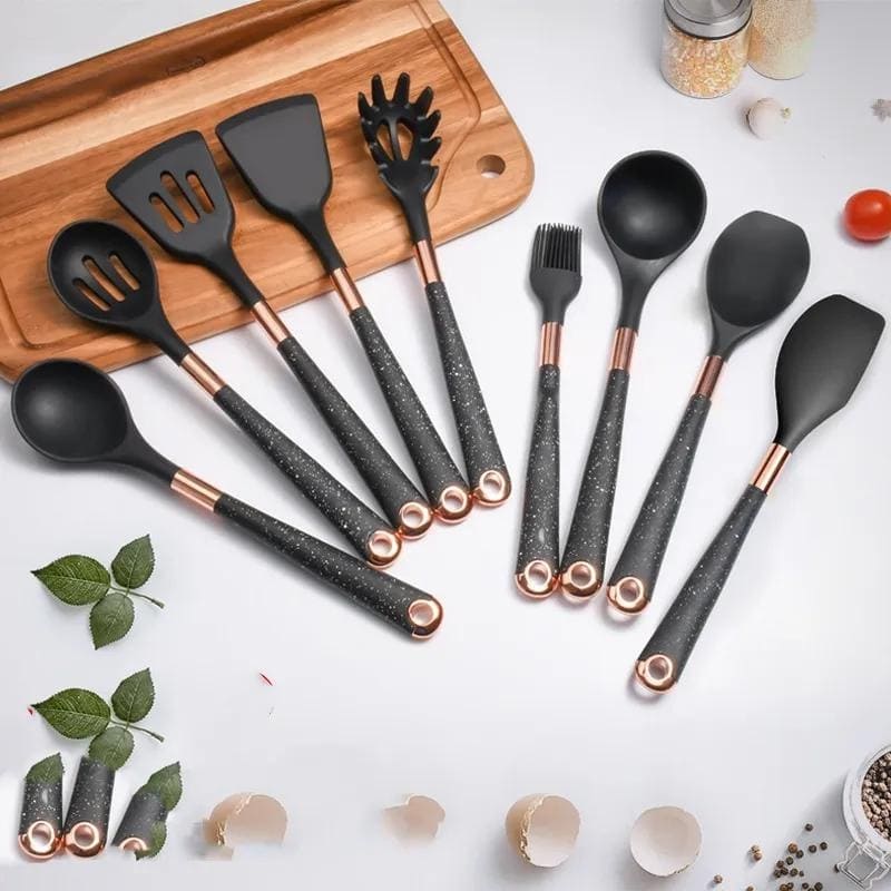 Kit Utensílios de Cozinha Silicone 10 Peças Com Organizador Rosé - Loja Sem Barreiras