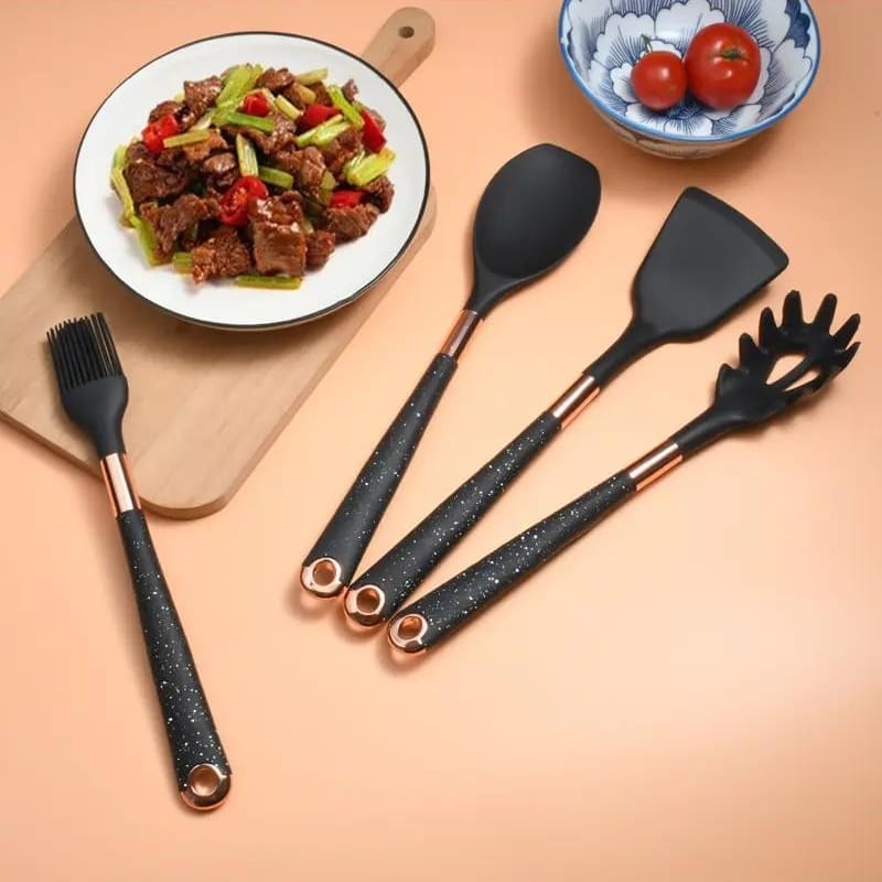 Kit Utensílios de Cozinha Silicone 10 Peças Com Organizador Rosé - Loja Sem Barreiras