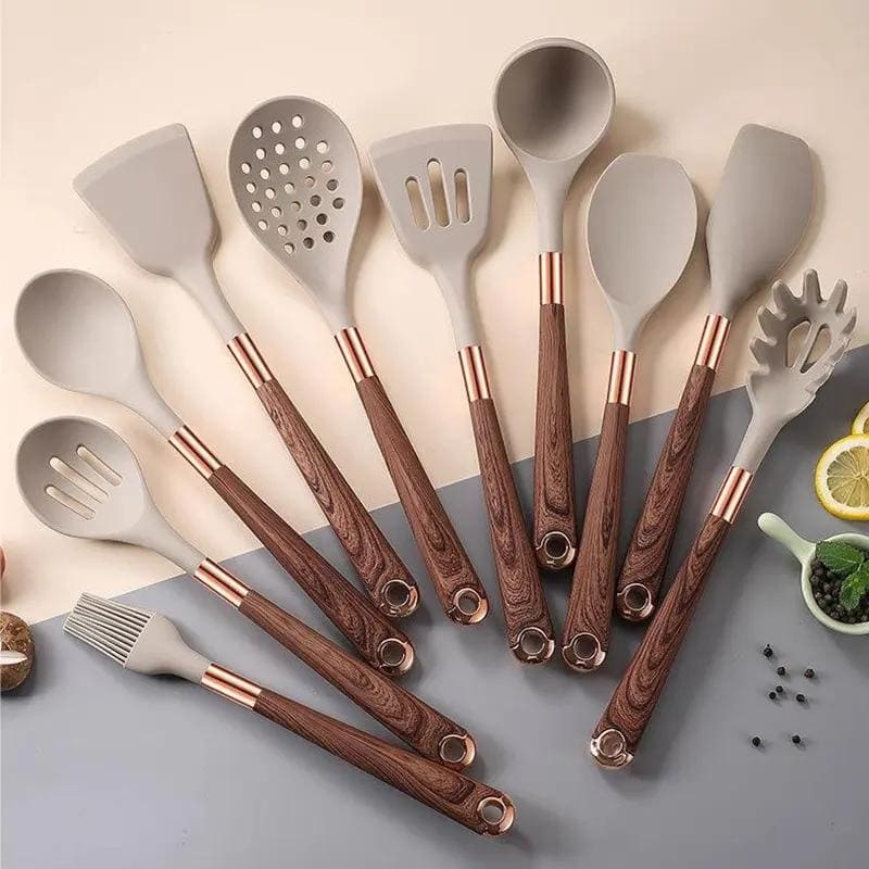 Kit Utensílios de Cozinha Silicone 10 Peças Com Organizador Rosé - Loja Sem Barreiras