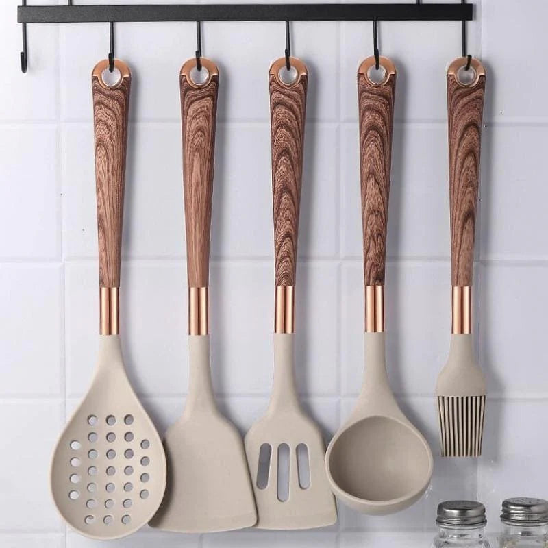 Kit Utensílios de Cozinha Silicone 10 Peças Com Organizador Rosé - Loja Sem Barreiras