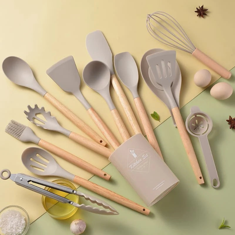 Kit de Utensílios de Cozinha de Silicone com 12 Peças - Loja Sem Barreiras