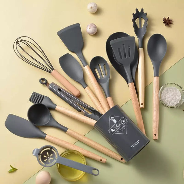 Kit de Utensílios de Cozinha de Silicone com 12 Peças - Loja Sem Barreiras