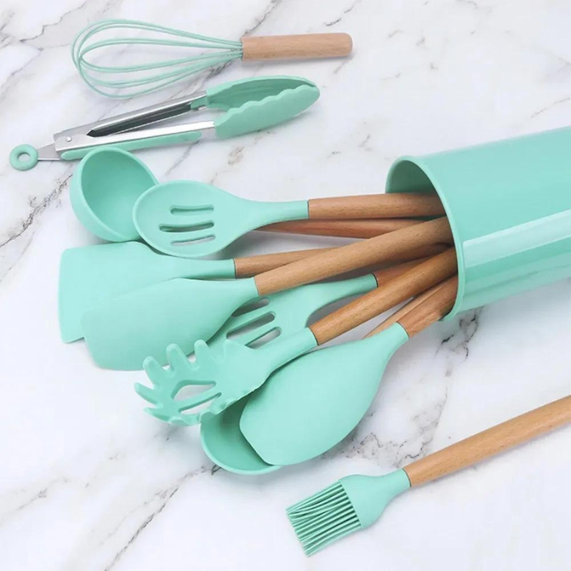 Kit de Utensílios de Cozinha de Silicone com 12 Peças - Loja Sem Barreiras