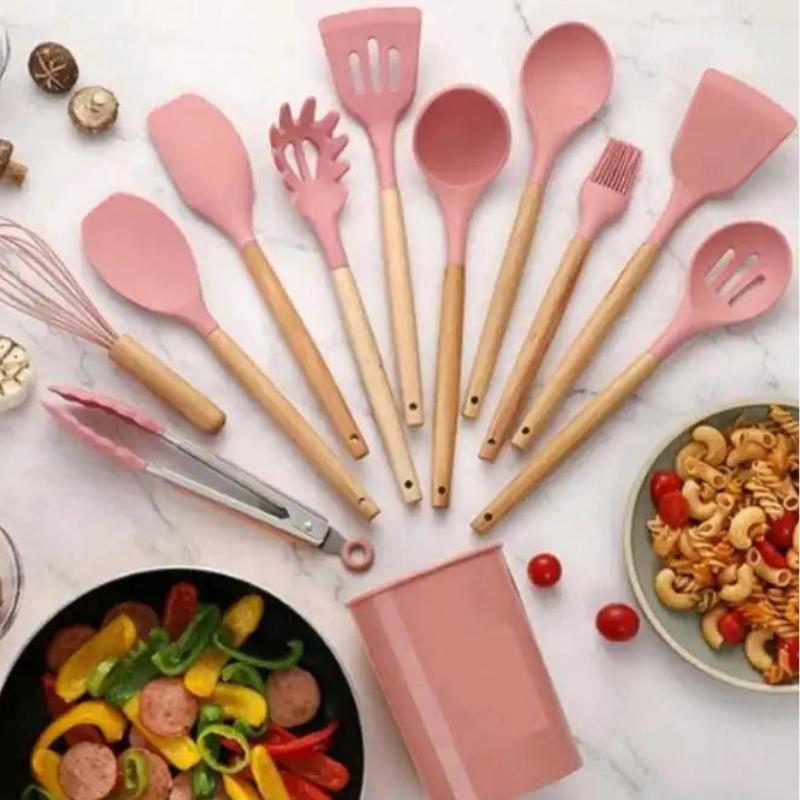 Kit de Utensílios de Cozinha de Silicone com 12 Peças - Loja Sem Barreiras
