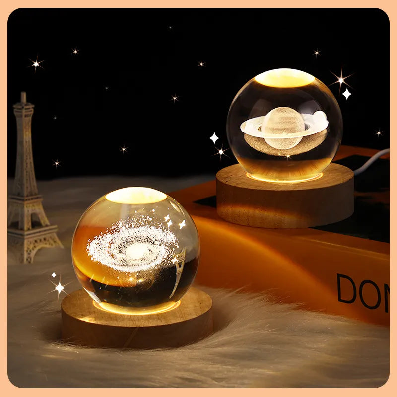 Luminária Decorativa Espacial Luz Noturna 3D Bola Cristal - Loja Sem Barreiras