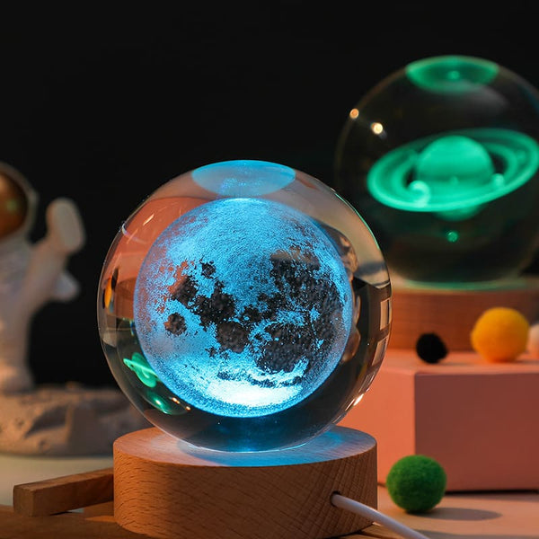 Luminária Decorativa Espacial Luz Noturna 3D Bola Cristal - Loja Sem Barreiras