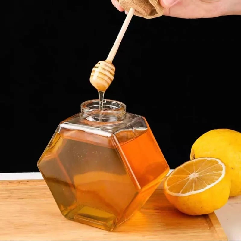 Meleira de Vidro Porta Mel com Colher e Tampa de Madeira - Loja Sem Barreiras