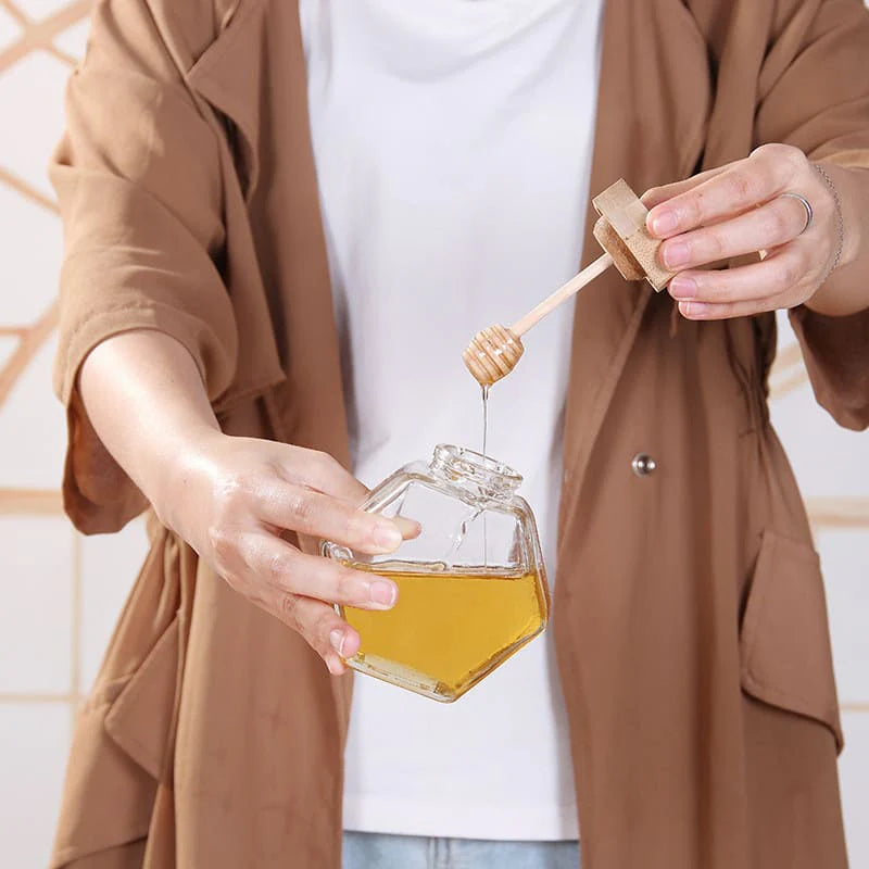 Meleira de Vidro Porta Mel com Colher e Tampa de Madeira - Loja Sem Barreiras