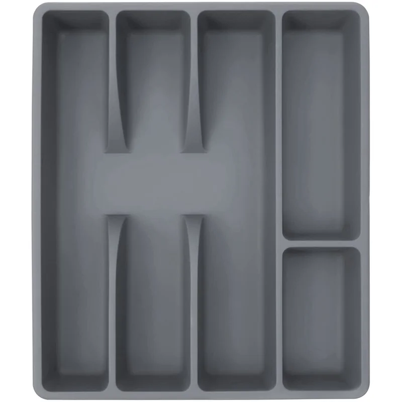 Organizador de Talheres Para Gaveta com 5 Divisórias Cinza - Loja Sem Barreiras