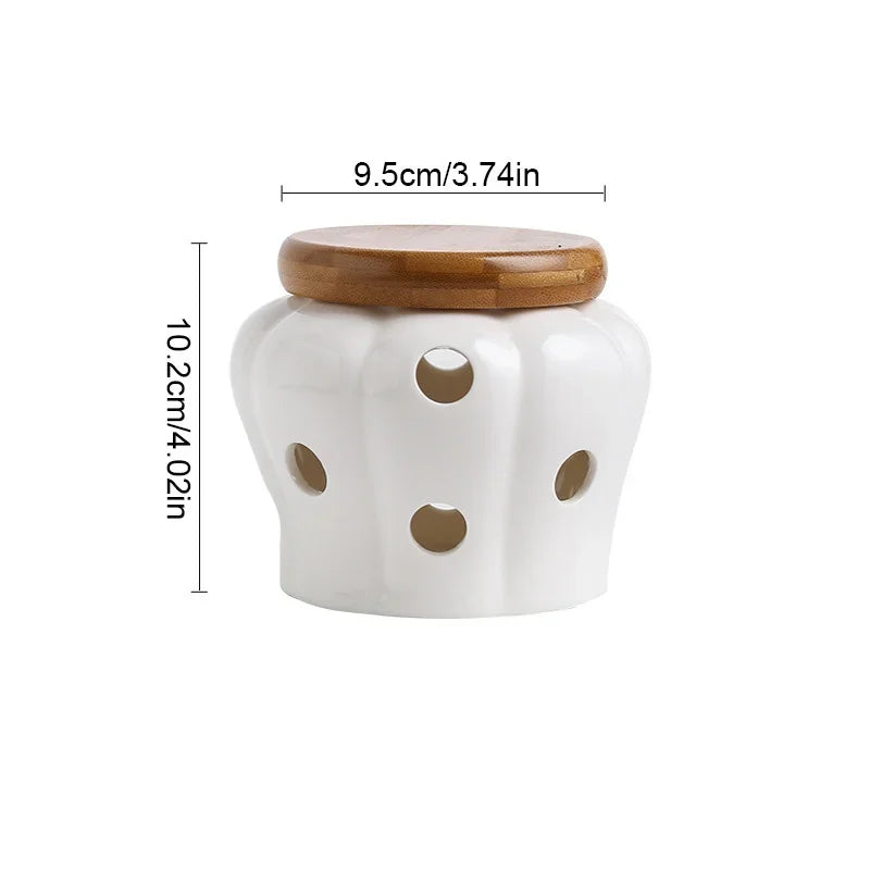 Pote Organizador de Cerâmica com Tampa de Madeira - Loja Sem Barreiras