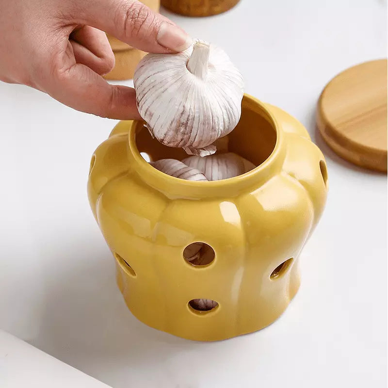 Pote Organizador de Cerâmica com Tampa de Madeira - Loja Sem Barreiras