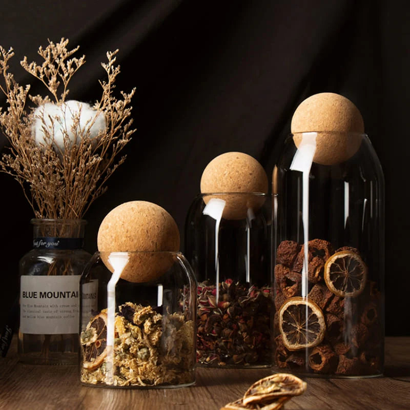 Potes de Vidro Borossilicato com Tampa Cortiça - Loja Sem Barreiras