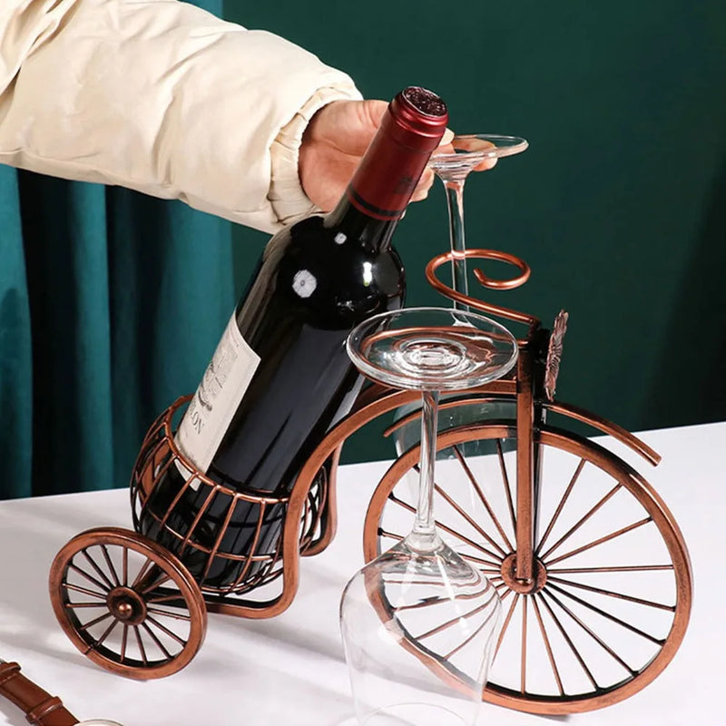 Suporte de Vinho Decorativo Metal Formato Bicicleta Design Retro Cobre