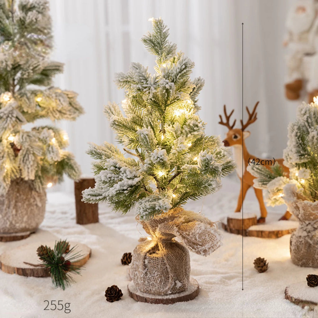 Árvore de Natal de Mesa Artificial com Neve e Luz