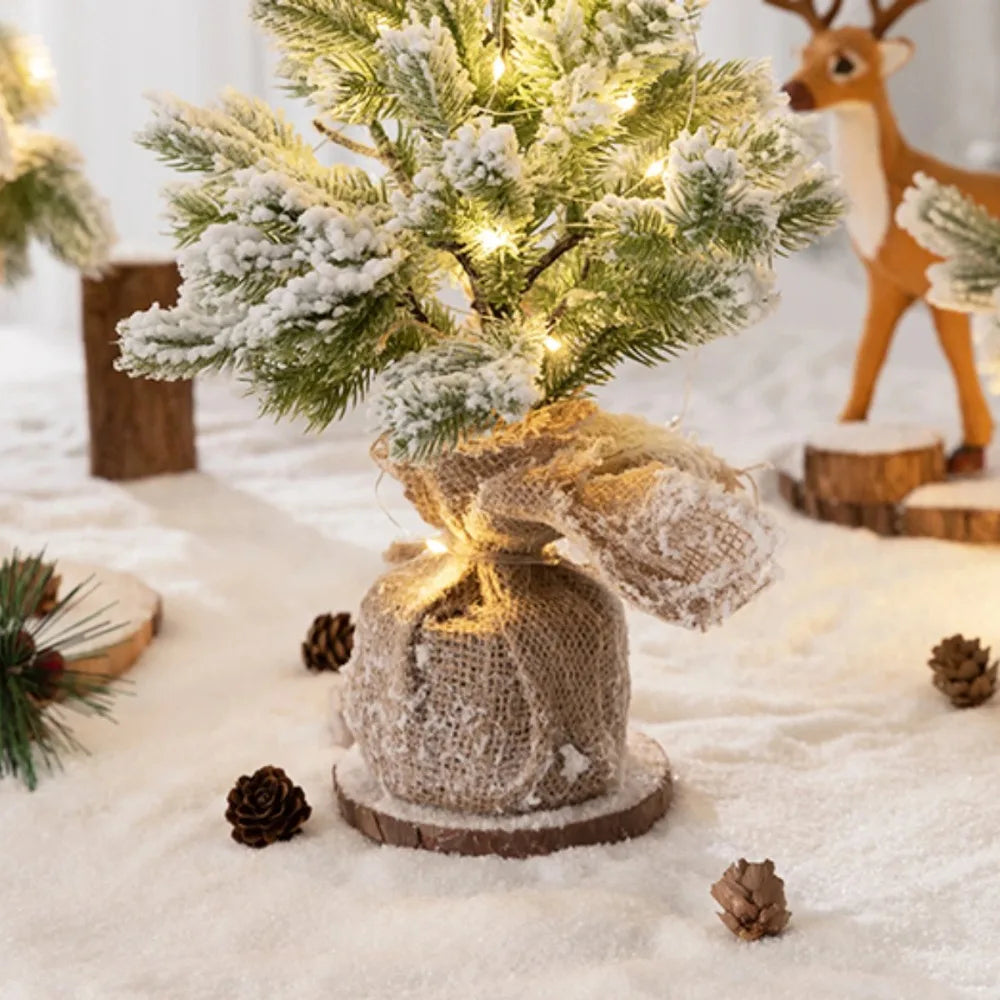 Árvore de Natal de Mesa Artificial com Neve e Luz