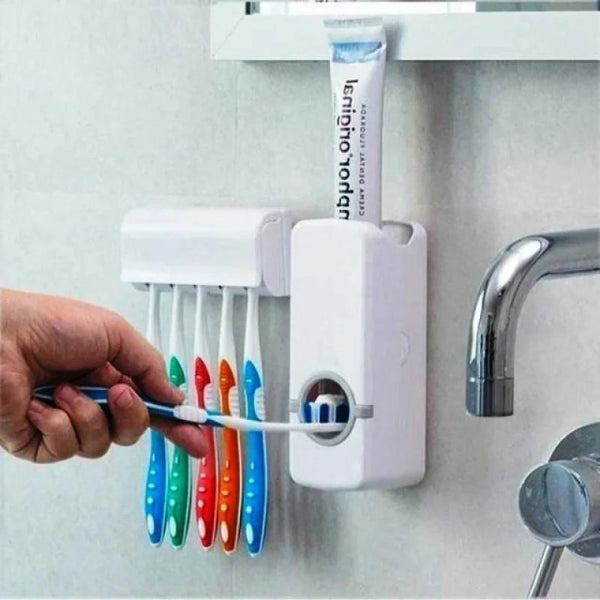 Suporte para Escova e Pasta de Dente com Dispenser Automático - Loja Sem Barreiras