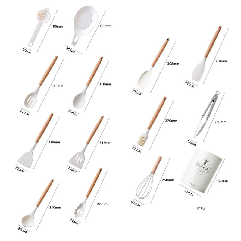 Kit de Utensílios de Cozinha de Silicone com 12 Peças